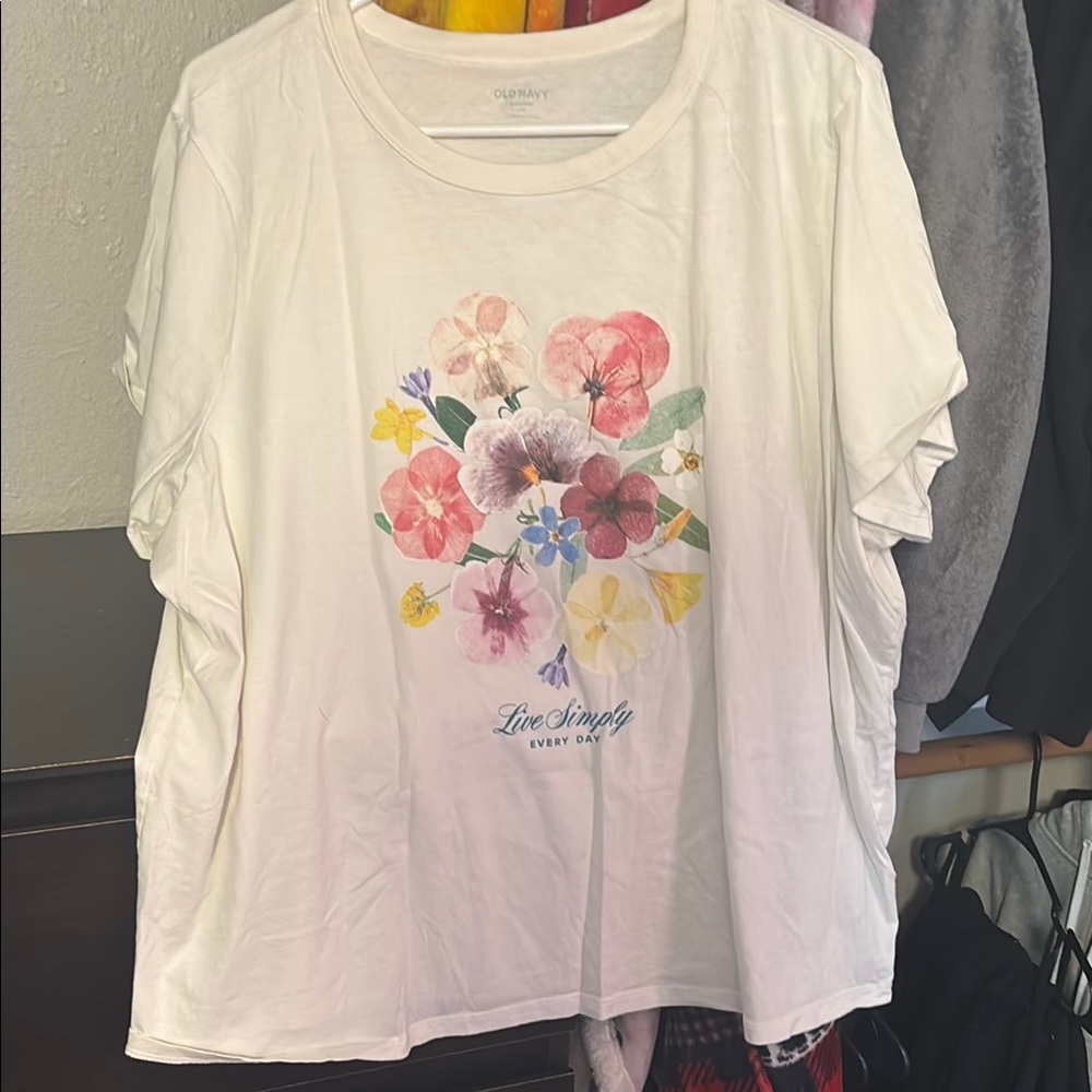 Old Navy White Pink Boxy Short Sleeve Tee